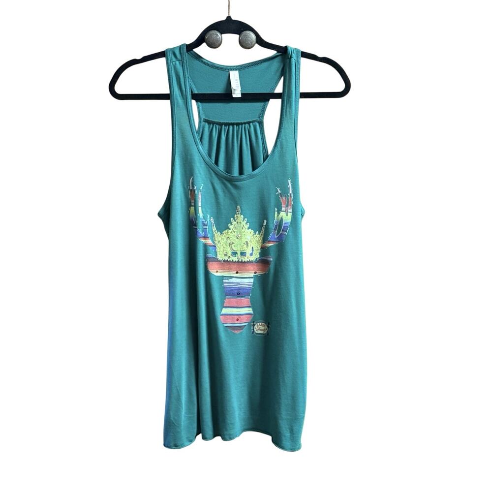 Boutique Tank XL Womens Bella Brand Tank Green Deer Head/Crown/Crystals/Serape